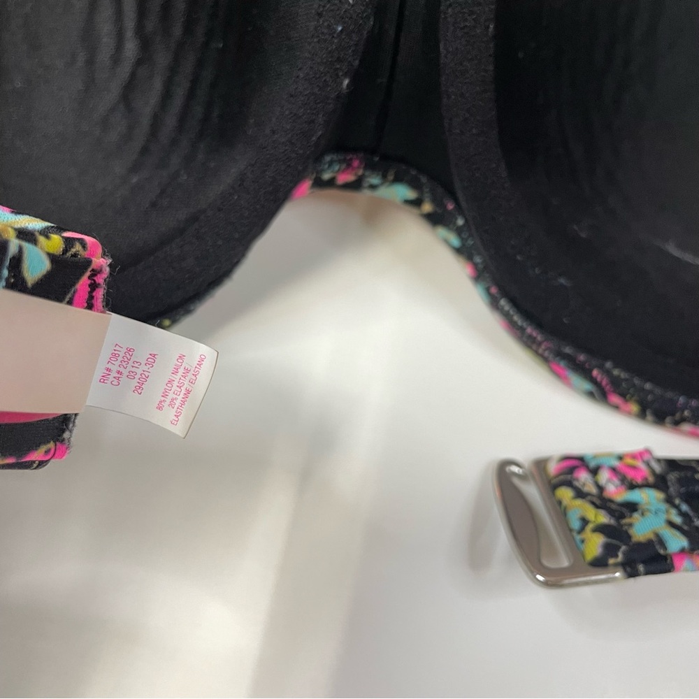 Victorias Secret 34D Flirt Bandeau Bikini Top Floral 3DA Black Pink Blue #1325 - Picture 5 of 12